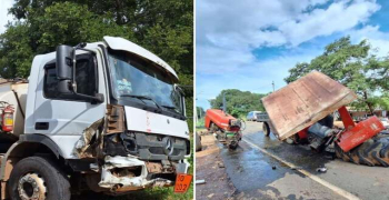 Trator se parte ao meio durante colisão com caminhão na PI 255