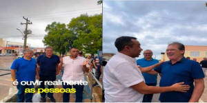 Joel toma café na feira em União acompanhado do prefeito e do deputado Gustavo Neiva