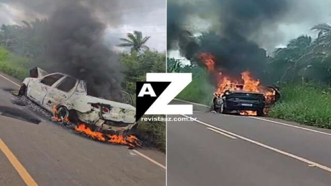Carro pega fogo e fica completamente destruído na rofovis PI 211