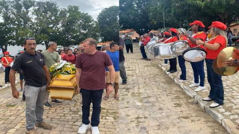 Fanfarra do Colégio Estadual presta homenagens ao Joilson, antes do sepultamento do corpo