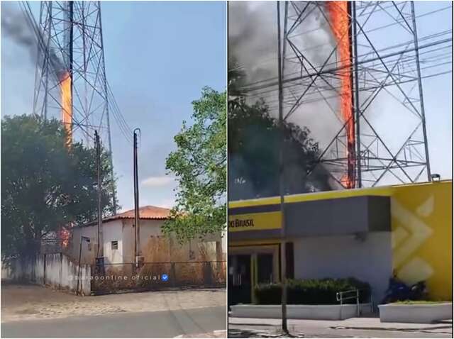 Torre de telefonia pega fogo em Guadalupe e brigada investiga se incêndio foi criminoso